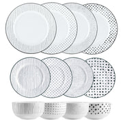 12pc Porcelain Dinnerware Set - Black & White Sketch-Dinnerware-DECOROLALA