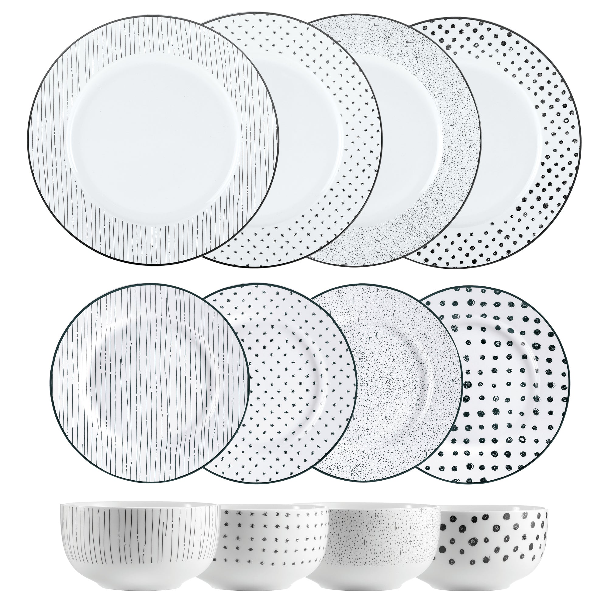 12pc Porcelain Dinnerware Set - Black & White Sketch-Dinnerware-DECOROLALA