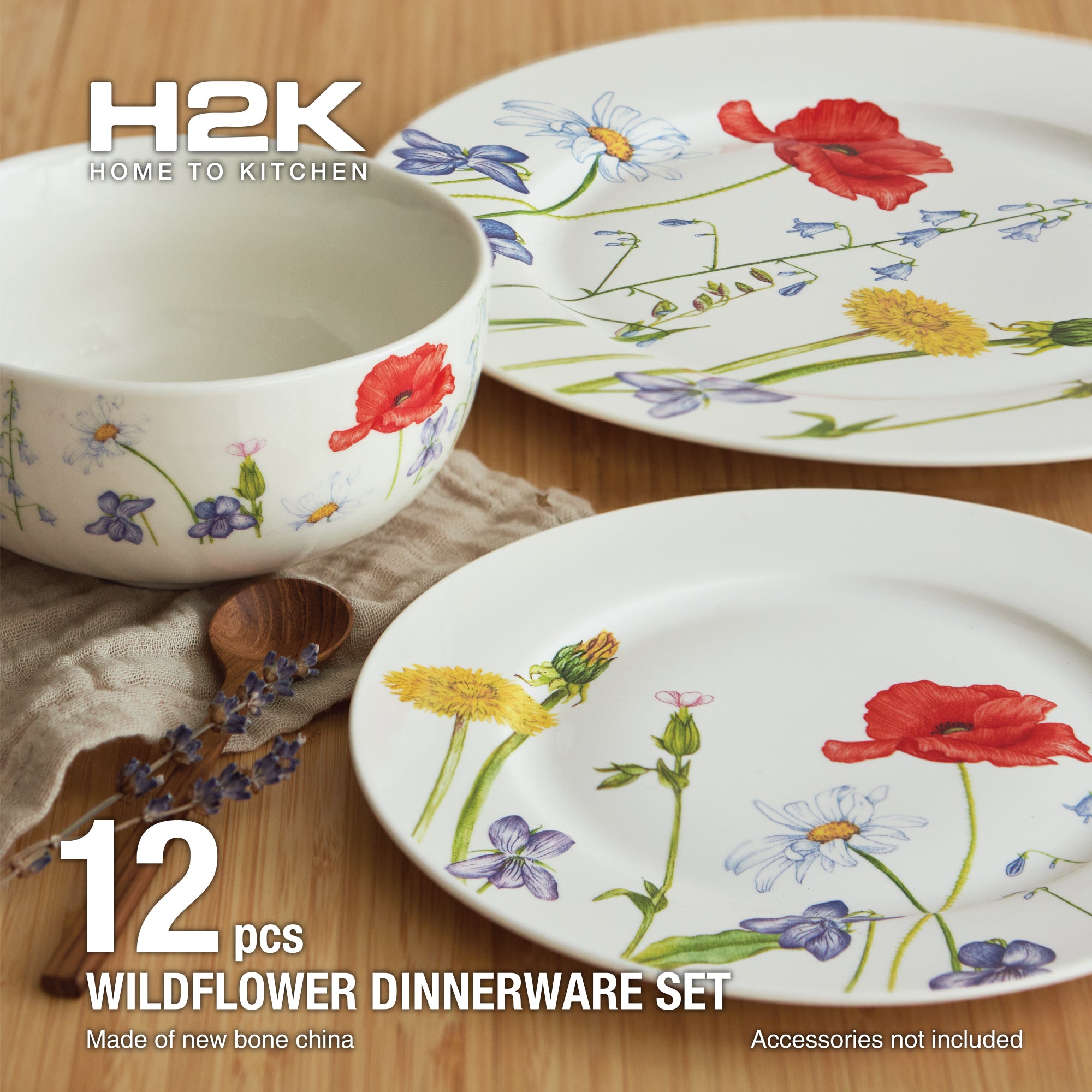 12pc Wildflower Dinnerware Set - New Bone China-Dinnerware-DECOROLALA
