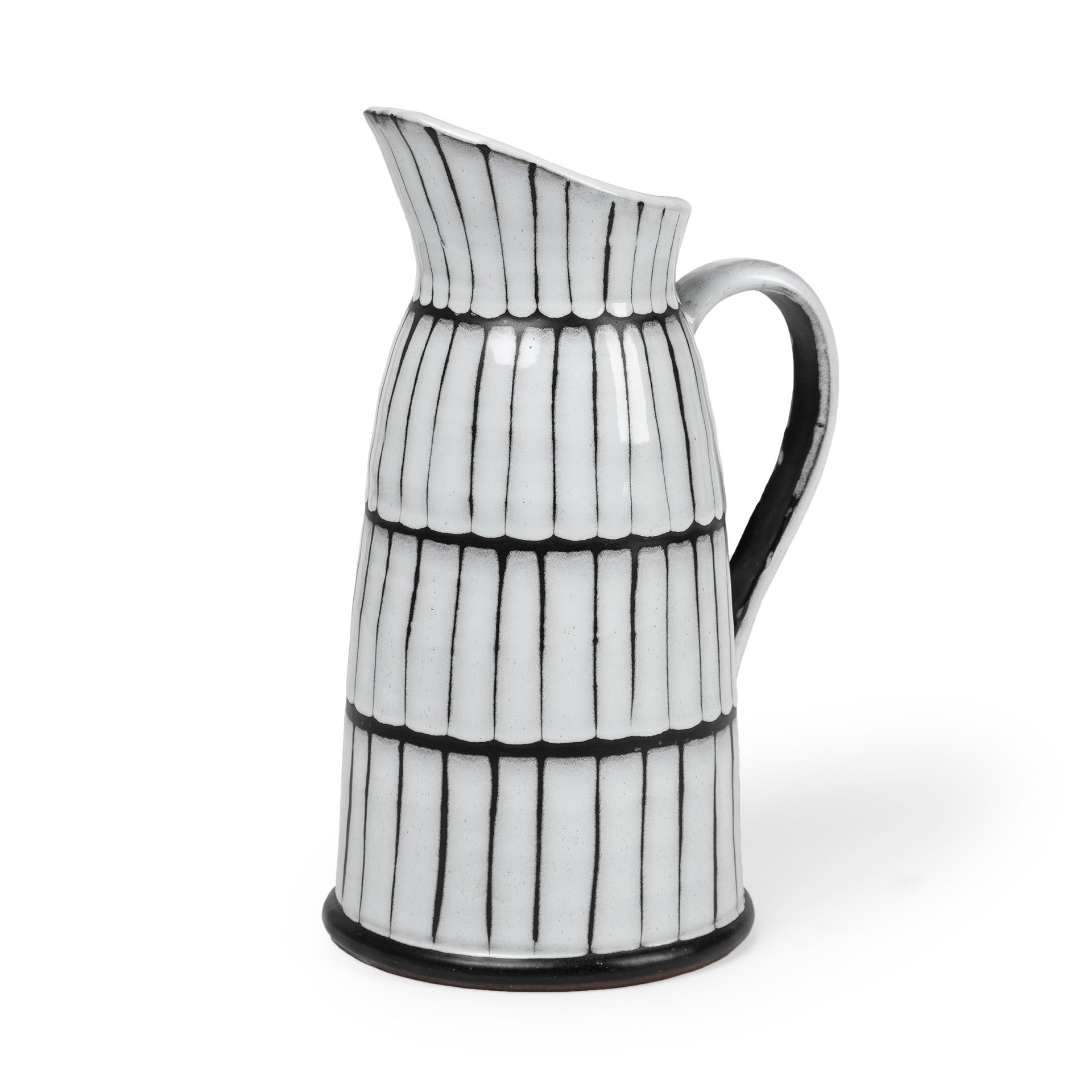 13" Black And White Ceramic Cylinder Jug Vase With Sculptural Details-Vases-DECOROLALA