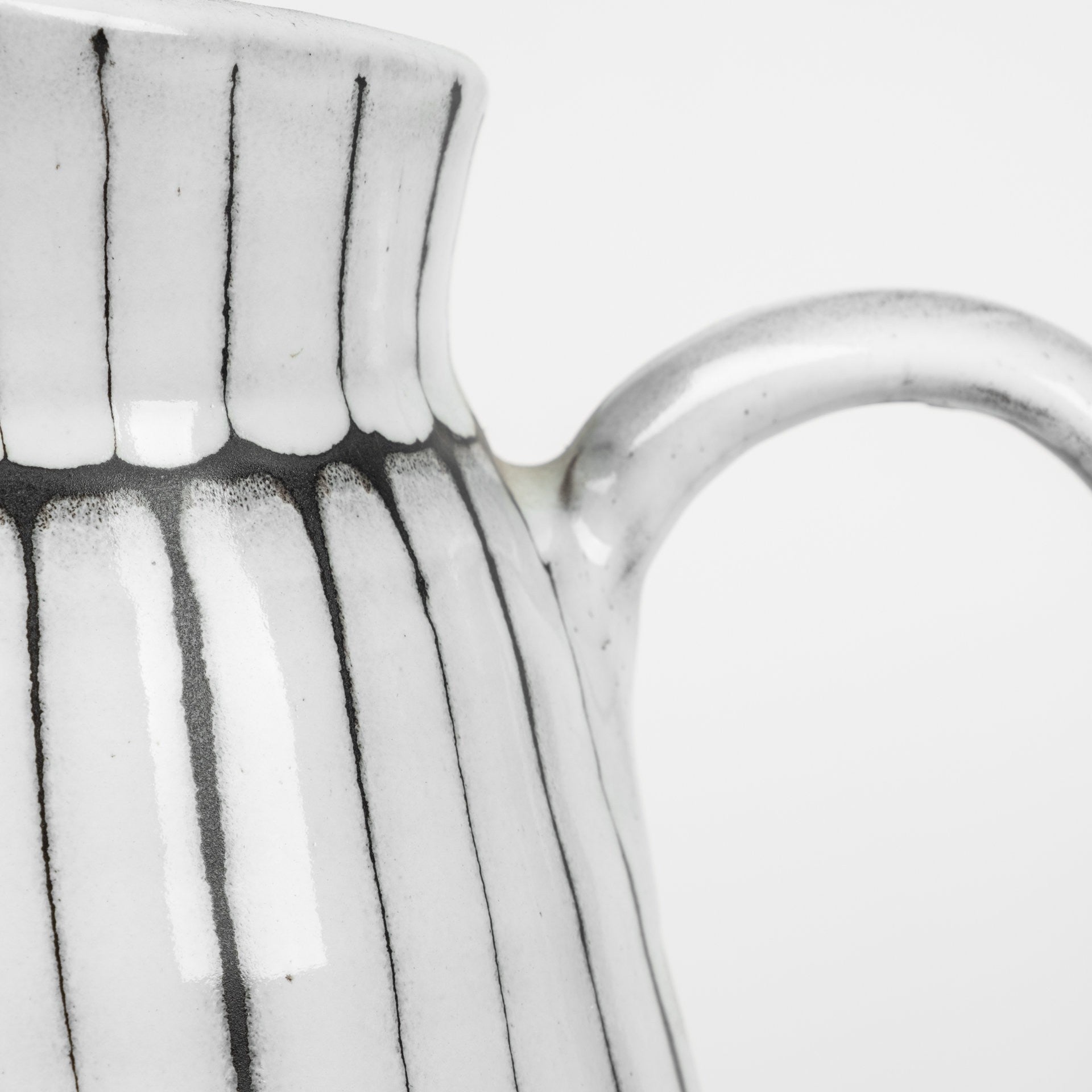 13" Black And White Ceramic Cylinder Jug Vase With Sculptural Details-Vases-DECOROLALA