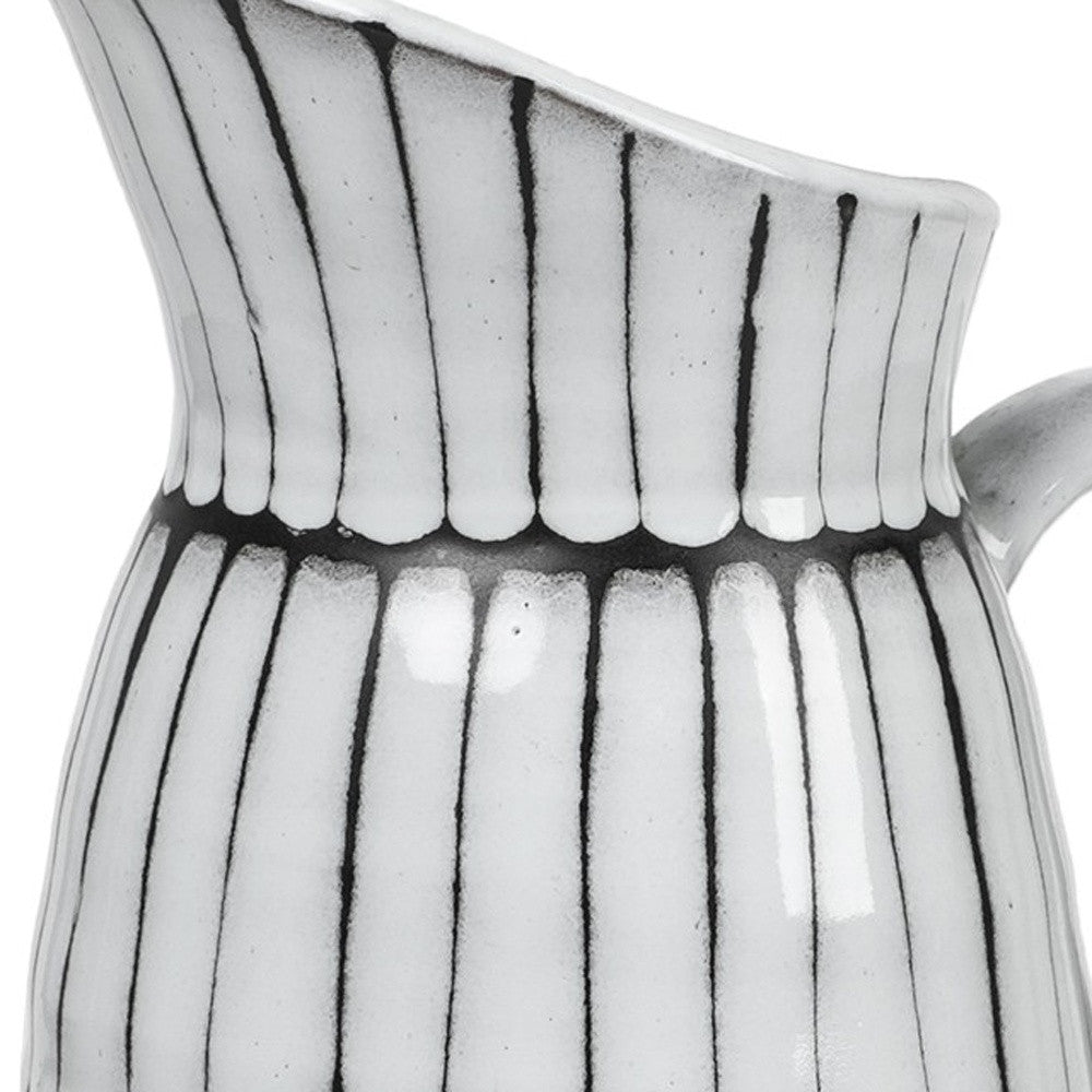 13" Black And White Ceramic Cylinder Jug Vase With Sculptural Details-Vases-DECOROLALA