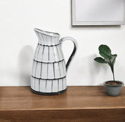 13" Black And White Ceramic Cylinder Jug Vase With Sculptural Details-Vases-DECOROLALA