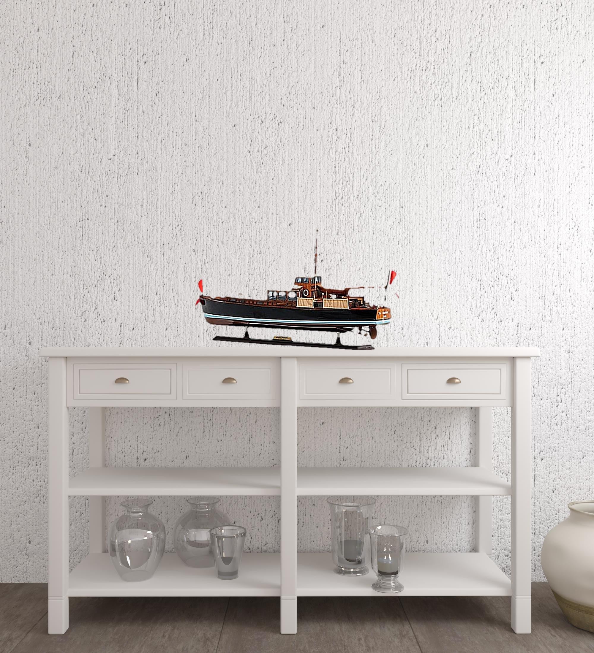 13" Black Brown And Ivory Hand Painted Decorative Boat Model-Sculptures-DECOROLALA