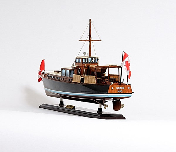 13" Black Brown And Ivory Hand Painted Decorative Boat Model-Sculptures-DECOROLALA