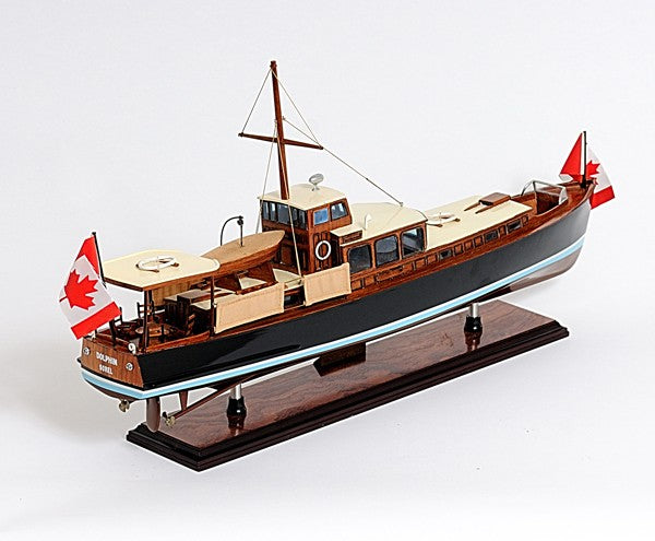 13" Black Brown And Ivory Hand Painted Decorative Boat Model-Sculptures-DECOROLALA