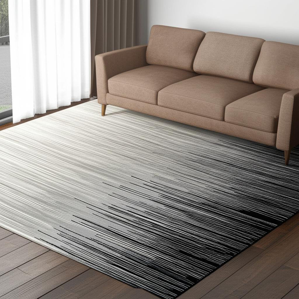 13' Black and Gray Abstract Power Loom Runner Rug-Area Rugs-DECOROLALA