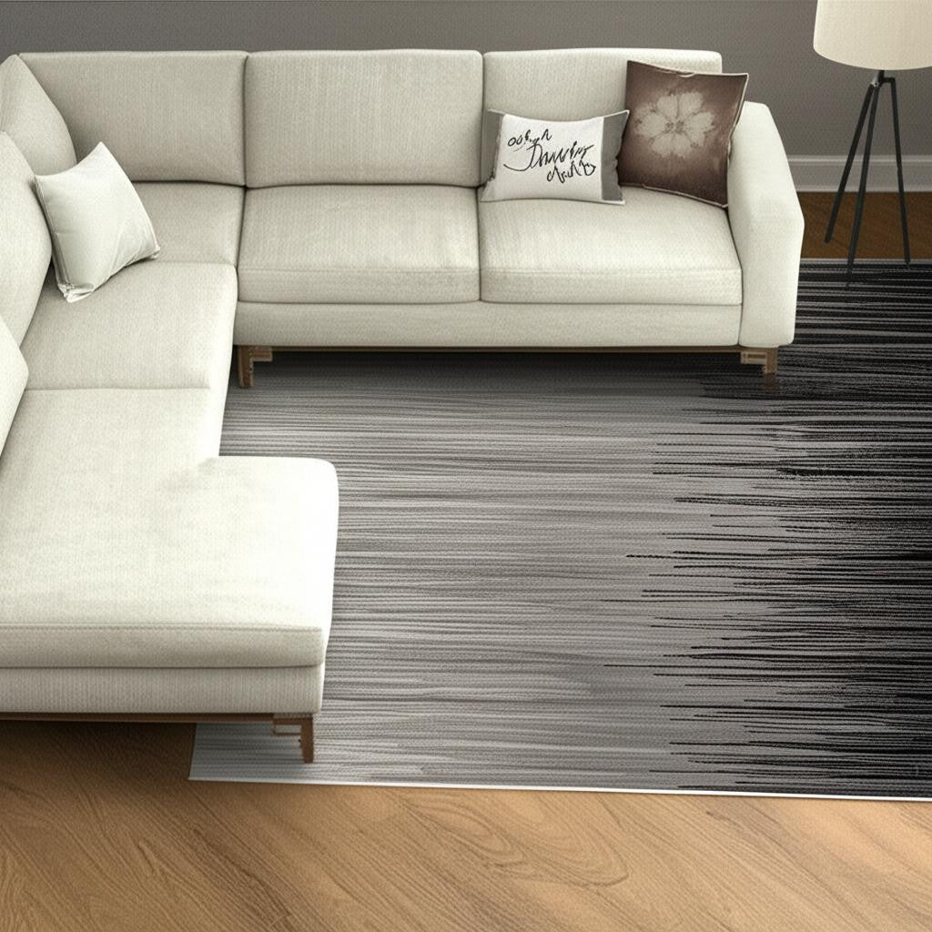 13' Black and Gray Abstract Power Loom Runner Rug-Area Rugs-DECOROLALA