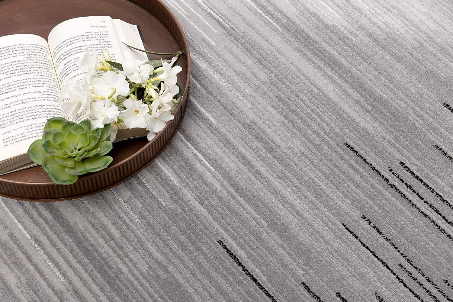 13' Black and Gray Abstract Power Loom Runner Rug-Area Rugs-DECOROLALA