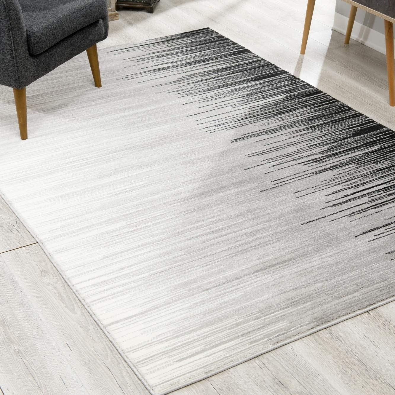 13' Black and Gray Abstract Power Loom Runner Rug-Area Rugs-DECOROLALA