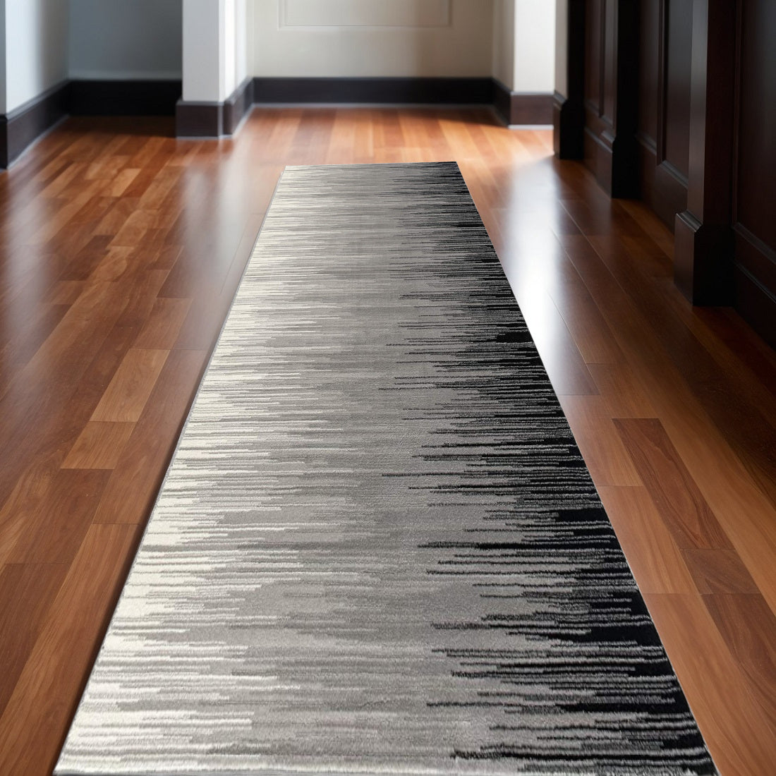 13' Black and Gray Abstract Power Loom Runner Rug-Area Rugs-DECOROLALA