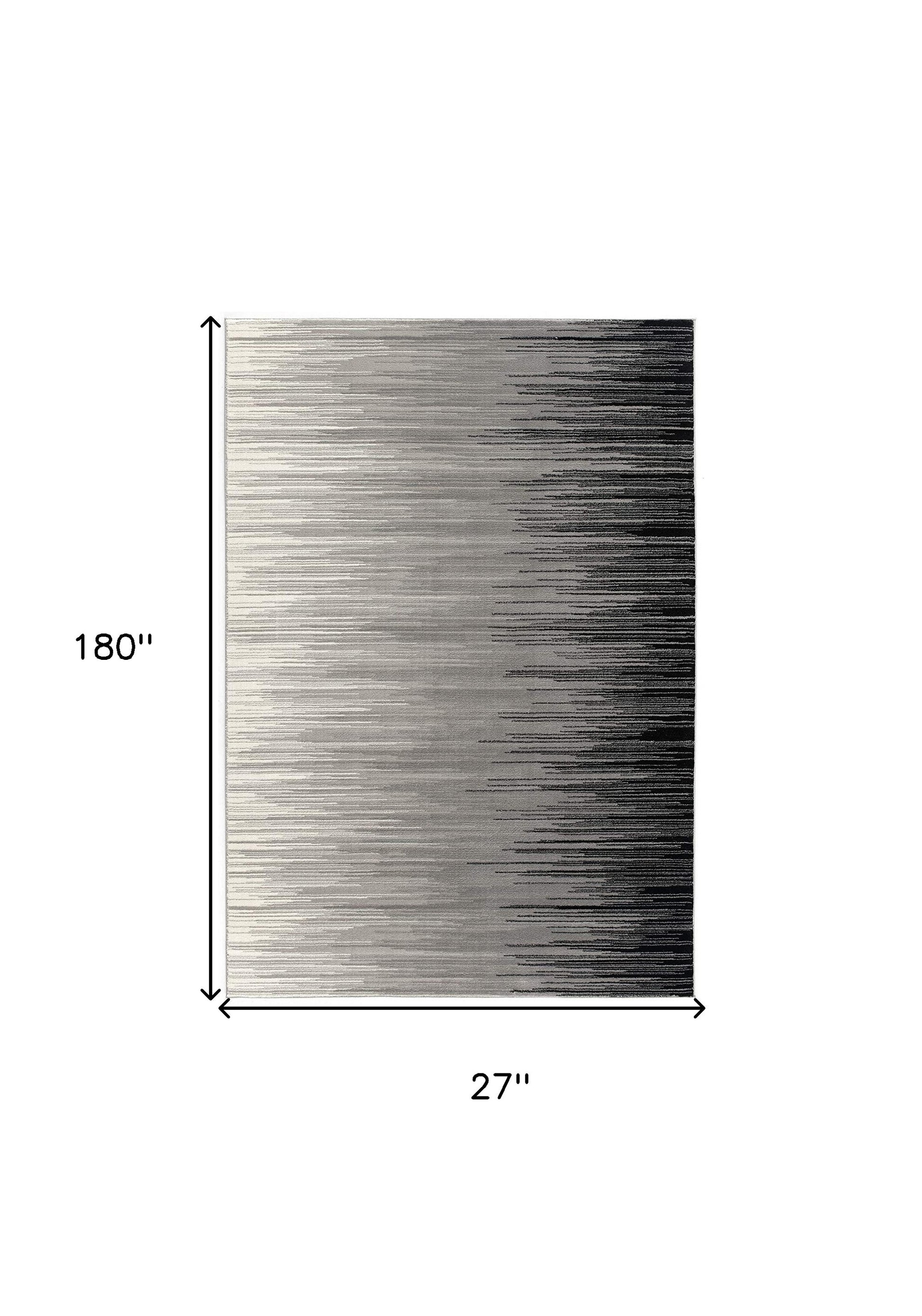 13' Black and Gray Abstract Power Loom Runner Rug-Area Rugs-DECOROLALA