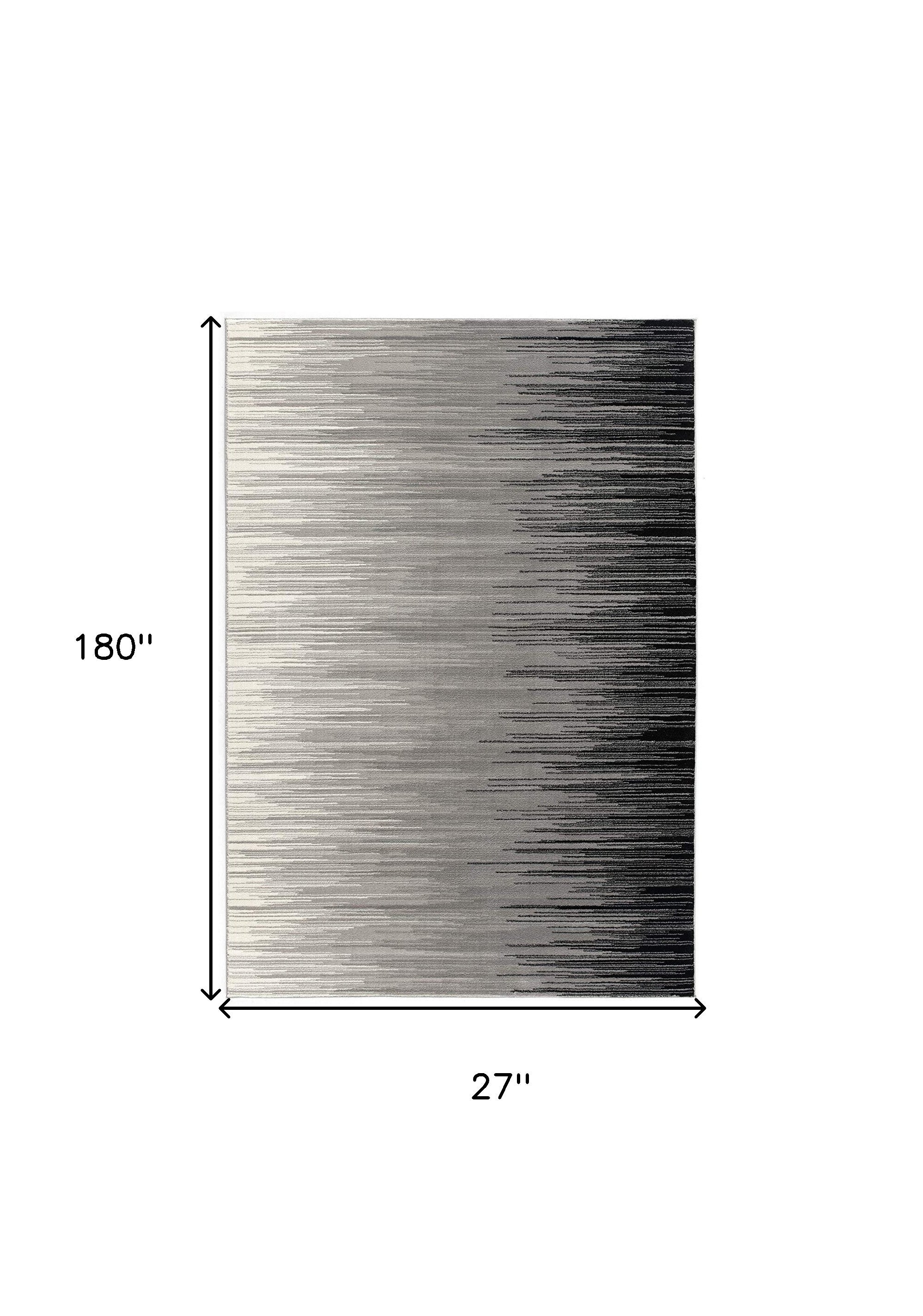 13' Black and Gray Abstract Power Loom Runner Rug-Area Rugs-DECOROLALA