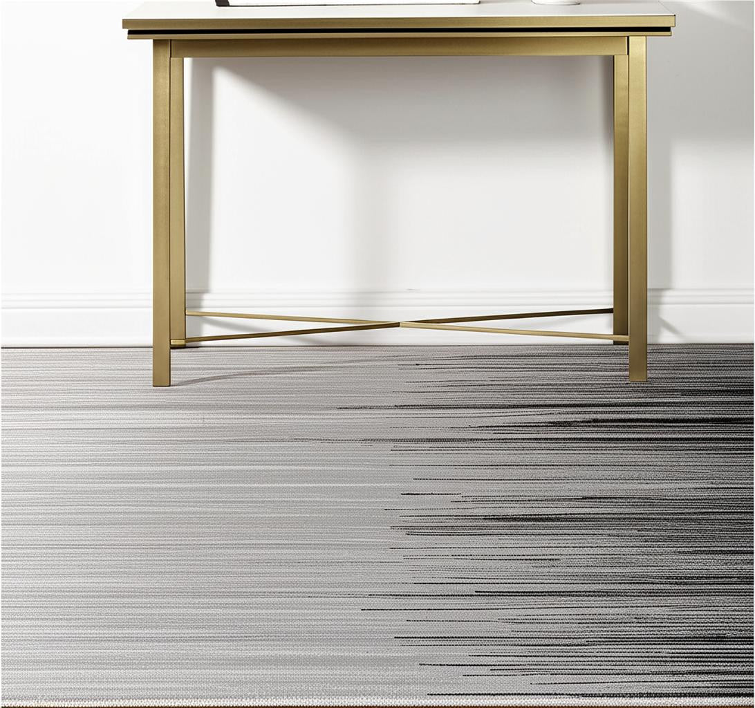 13' Black and Gray Abstract Power Loom Runner Rug-Area Rugs-DECOROLALA