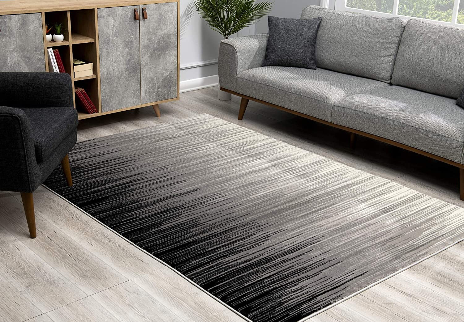 13' Black and Gray Abstract Power Loom Runner Rug-Area Rugs-DECOROLALA
