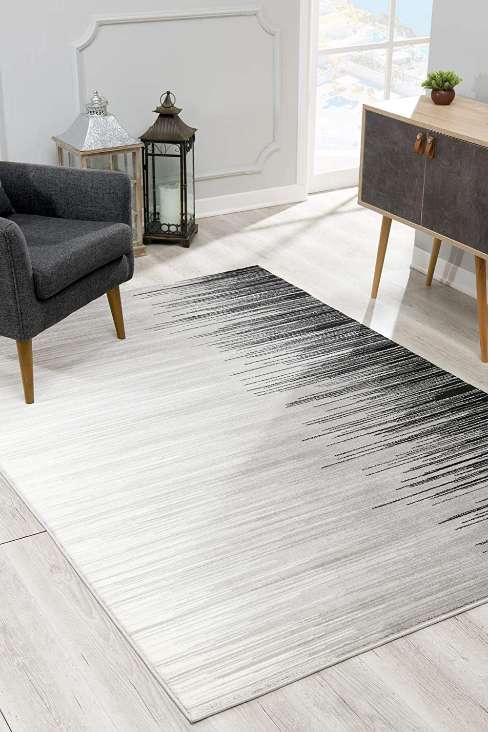 13' Black and Gray Abstract Power Loom Runner Rug-Area Rugs-DECOROLALA
