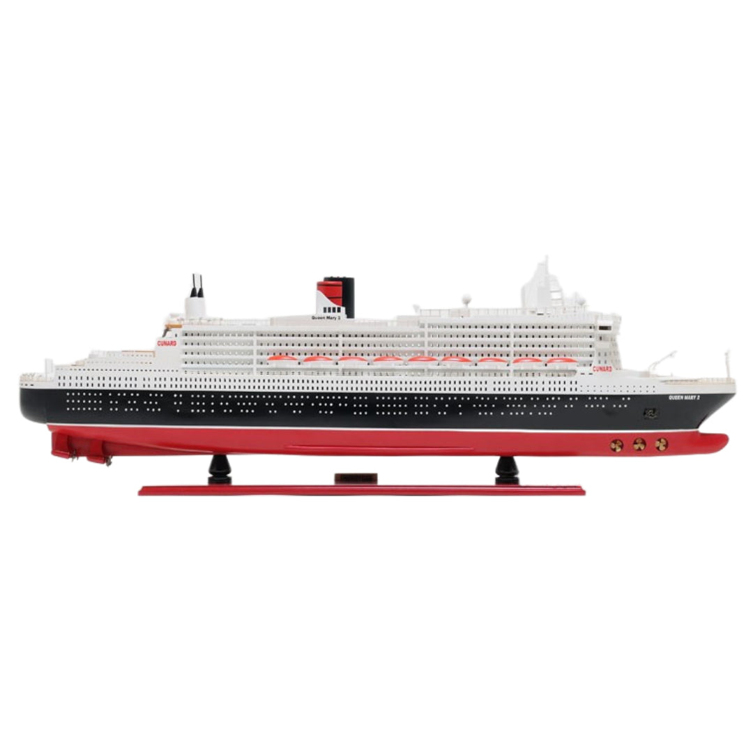 13" Black and Red RMS Queen Mary II Large Boat Hand Painted Decorative Boat-Sculptures-DECOROLALA