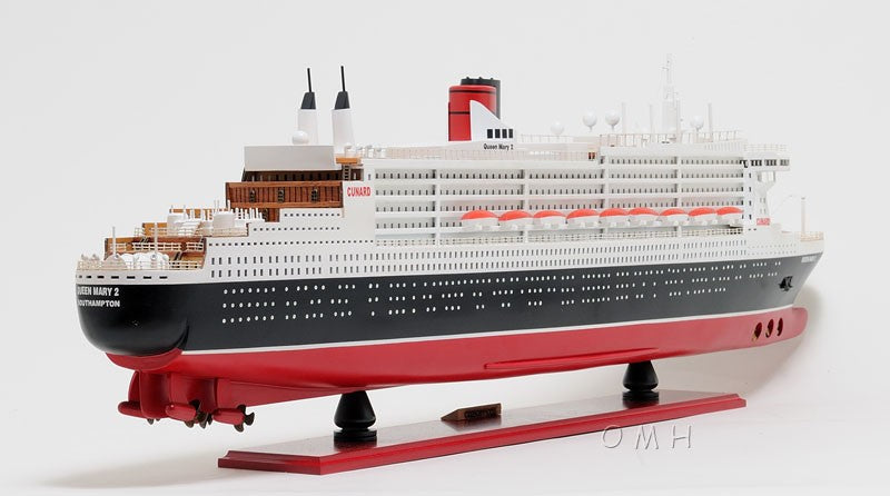 13" Black and Red RMS Queen Mary II Large Boat Hand Painted Decorative Boat-Sculptures-DECOROLALA