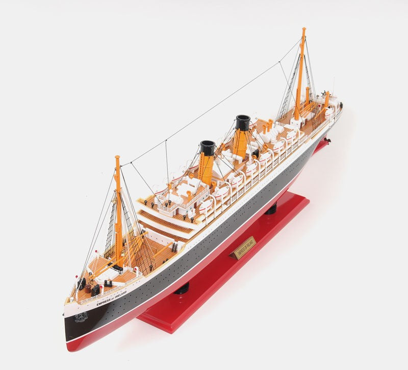 13" Black and Red Solid Wood Hand Painted RMS Empress of Ireland Model Boat-Sculptures-DECOROLALA