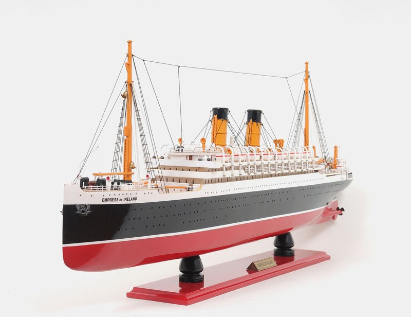 13" Black and Red Solid Wood Hand Painted RMS Empress of Ireland Model Boat-Sculptures-DECOROLALA