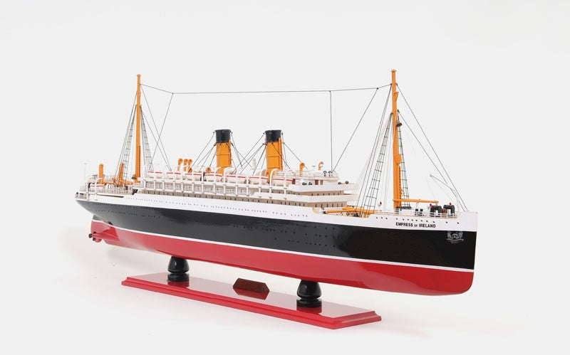 13" Black and Red Solid Wood Hand Painted RMS Empress of Ireland Model Boat-Sculptures-DECOROLALA