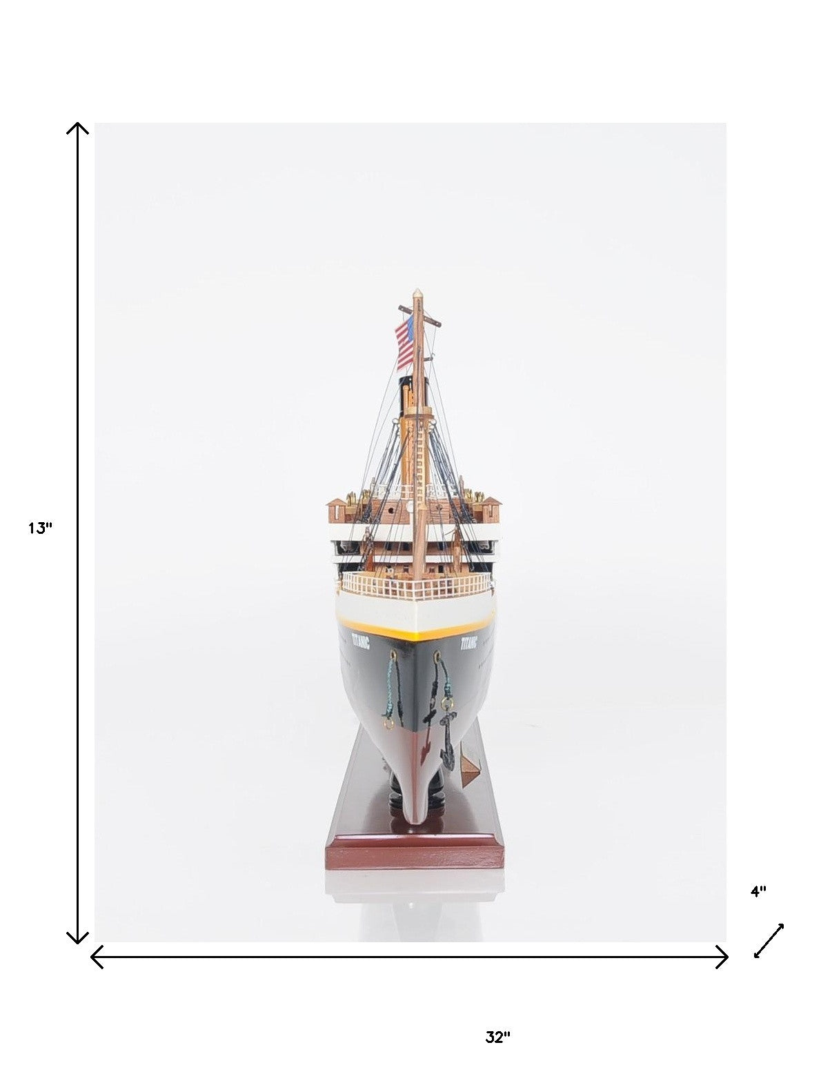 13" Black and White Solid Wood Hand Painted 1912 RMS Titanic Lights Model Boat-Sculptures-DECOROLALA