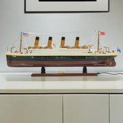 13" Black and White Solid Wood Hand Painted 1912 RMS Titanic Lights Model Boat-Sculptures-DECOROLALA