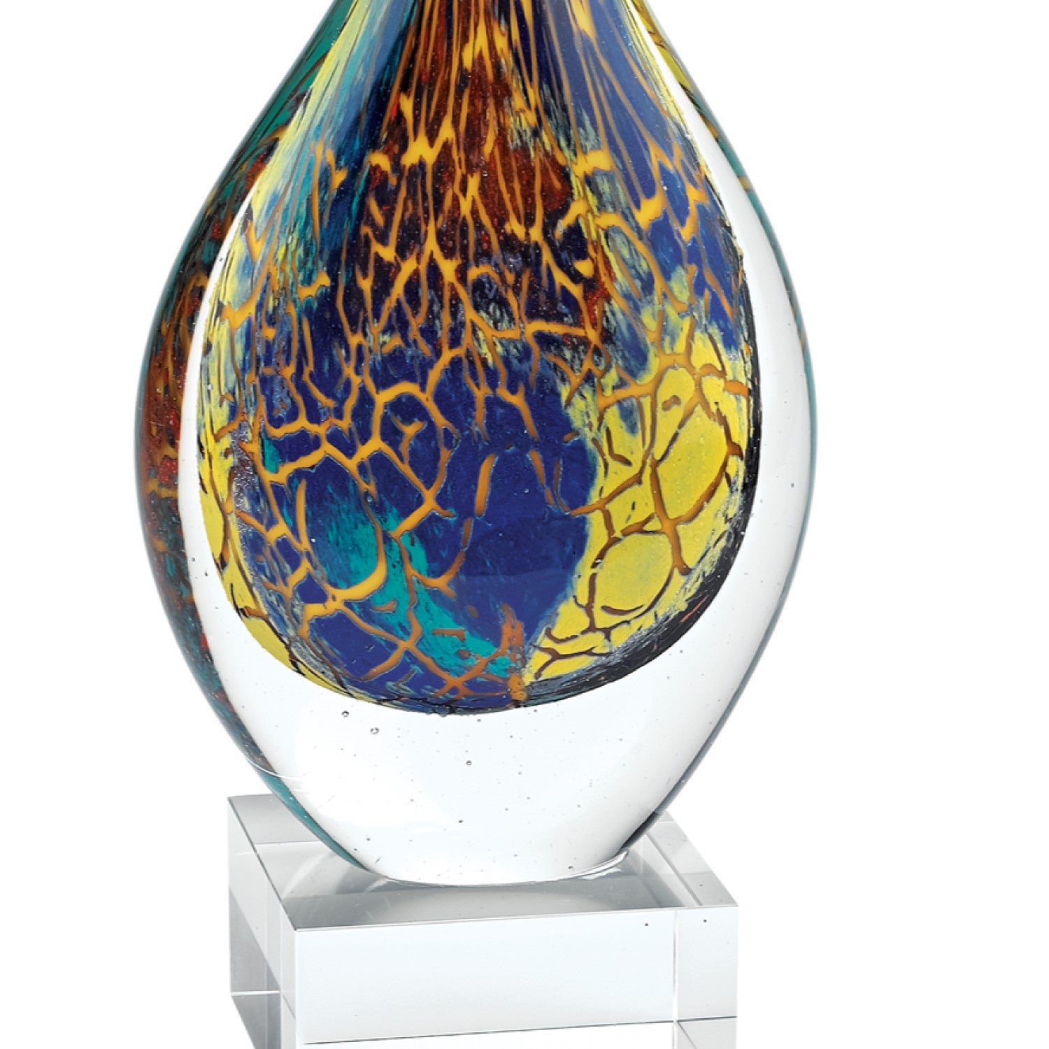 13" Blue and Yellow Murano Glass Modern Abstract Tabletop Sculpture-Sculptures-DECOROLALA