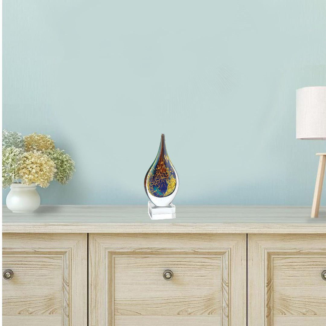 13" Blue and Yellow Murano Glass Modern Abstract Tabletop Sculpture-Sculptures-DECOROLALA