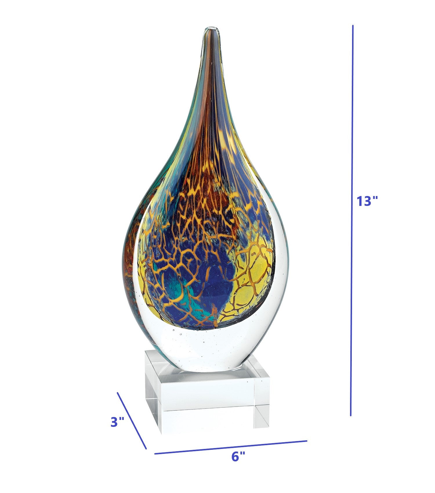 13" Blue and Yellow Murano Glass Modern Abstract Tabletop Sculpture-Sculptures-DECOROLALA