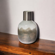 13" Bronze And White Ombre Glass Cylinder Table Vase-Vases-DECOROLALA