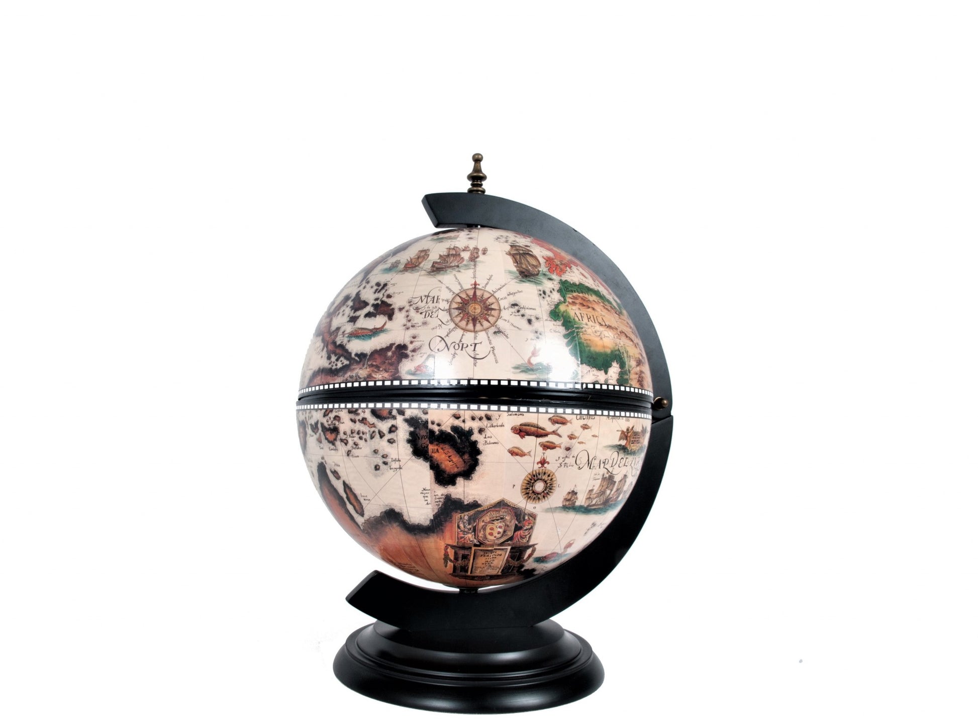 13" Brown And Black World Map Globe Chess Game Set-Sculptures-DECOROLALA