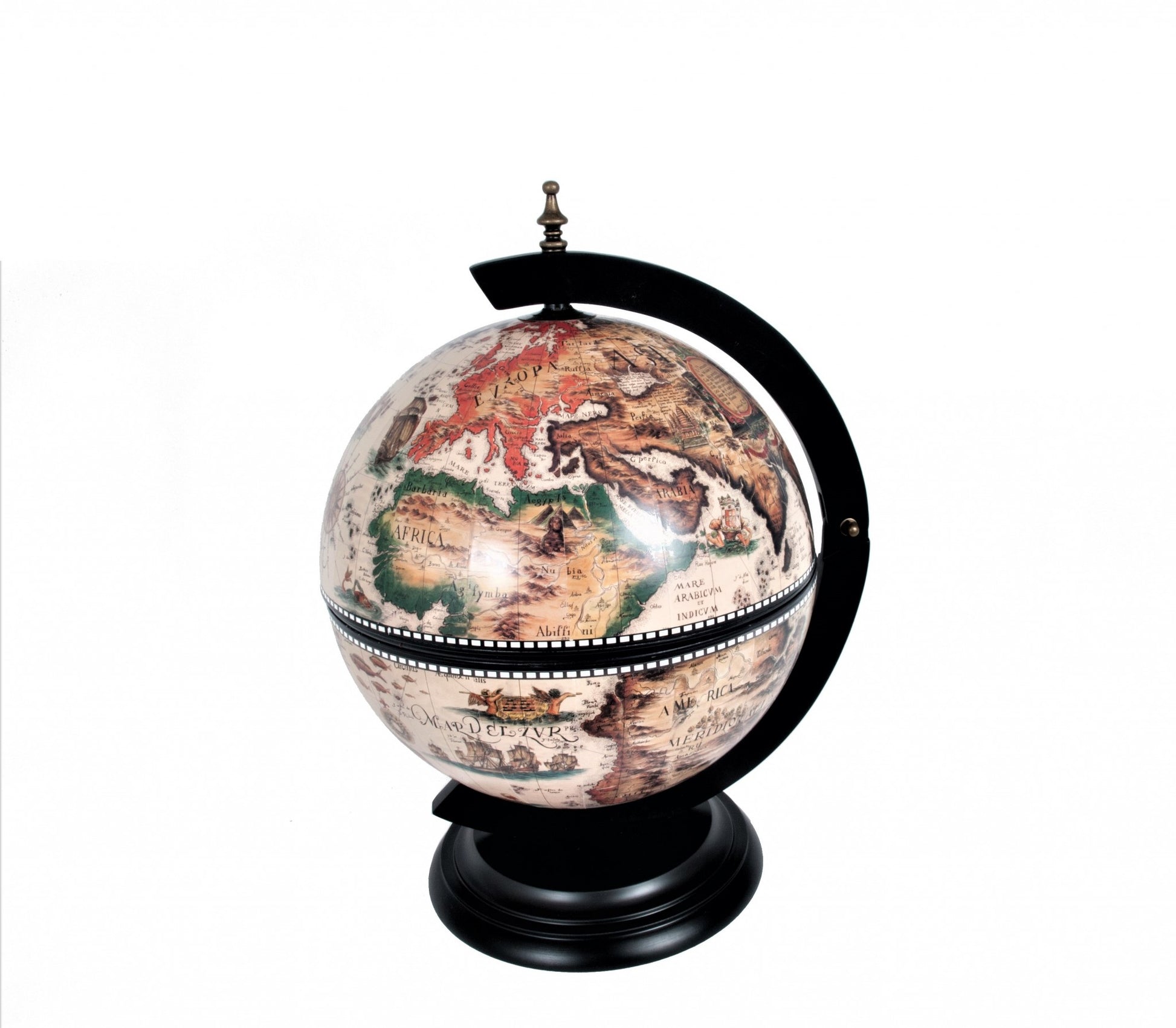 13" Brown And Black World Map Globe Chess Game Set-Sculptures-DECOROLALA