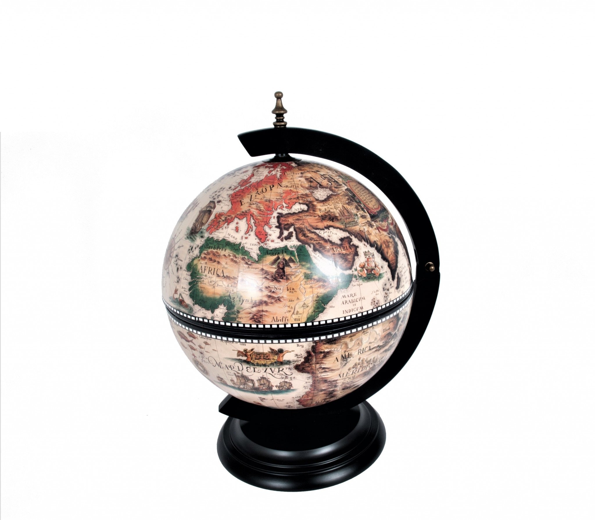 13" Brown And Black World Map Globe Chess Game Set-Sculptures-DECOROLALA