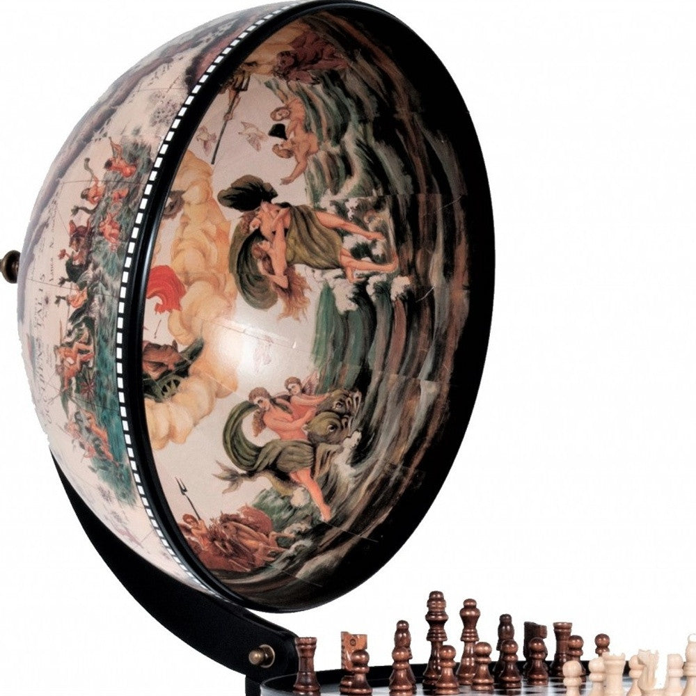 13" Brown And Black World Map Globe Chess Game Set-Sculptures-DECOROLALA
