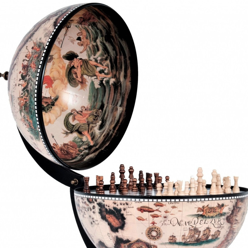 13" Brown And Black World Map Globe Chess Game Set-Sculptures-DECOROLALA