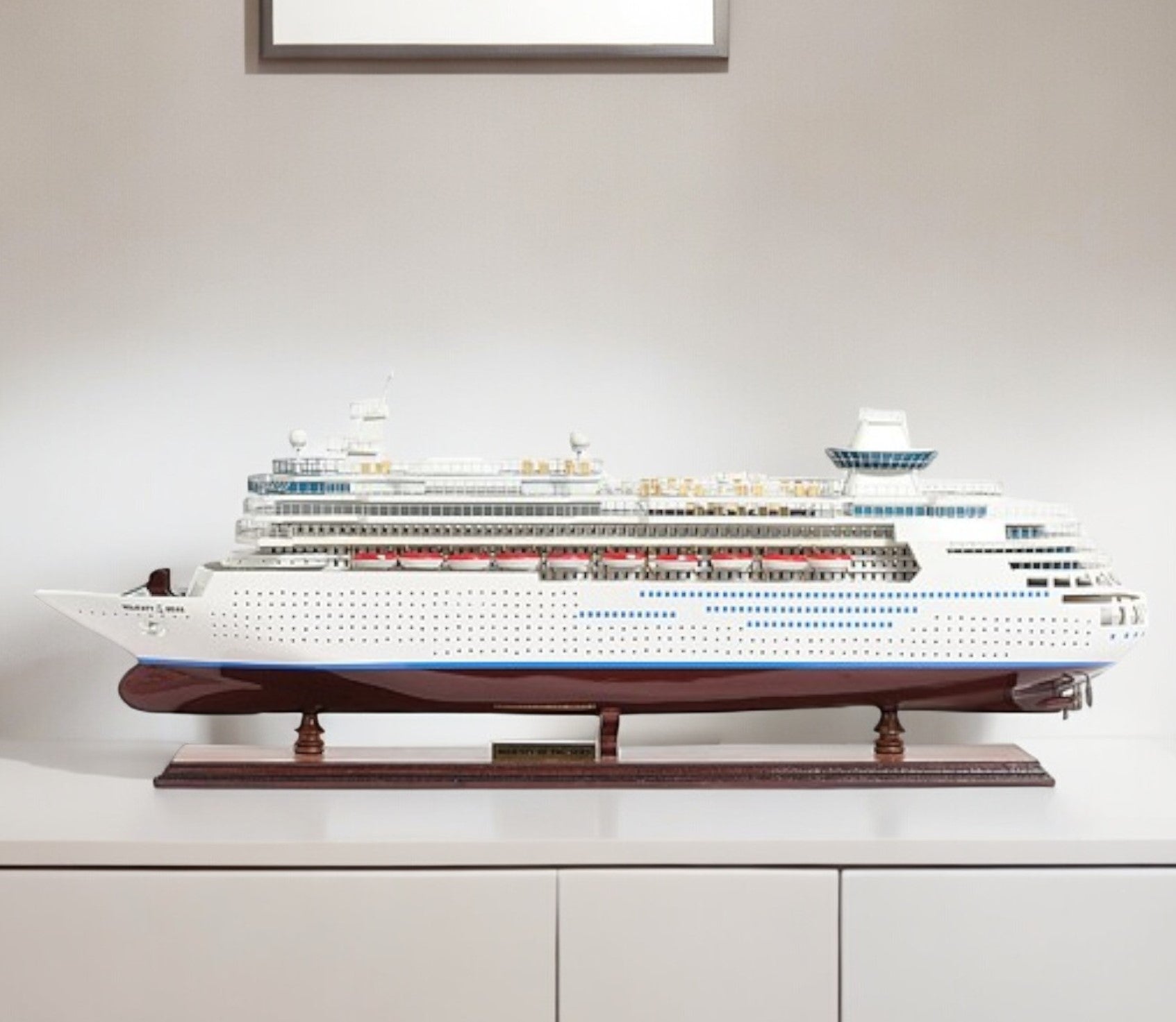 13" Brown and White Majesty of the Seas Boat Hand Painted Decorative Boat-Sculptures-DECOROLALA