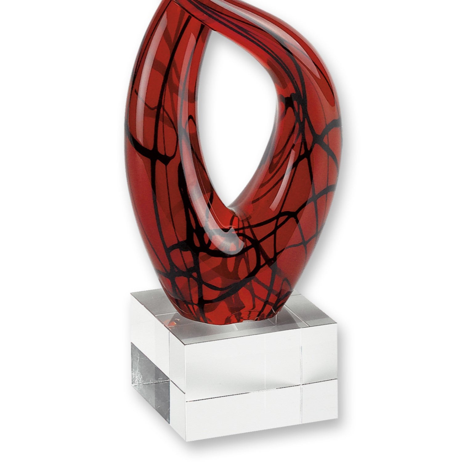 13" Clear Burgundy and Black Murano Glass Modern Abstract Tabletop Sculpture-Sculptures-DECOROLALA
