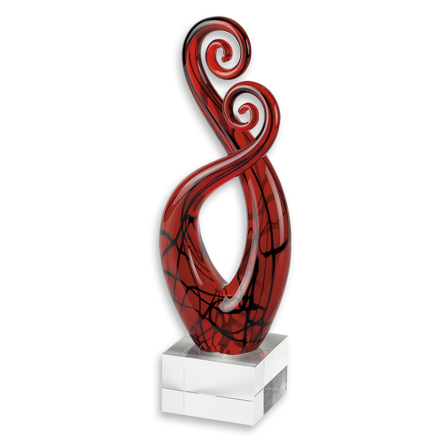 13" Clear Burgundy and Black Murano Glass Modern Abstract Tabletop Sculpture-Sculptures-DECOROLALA