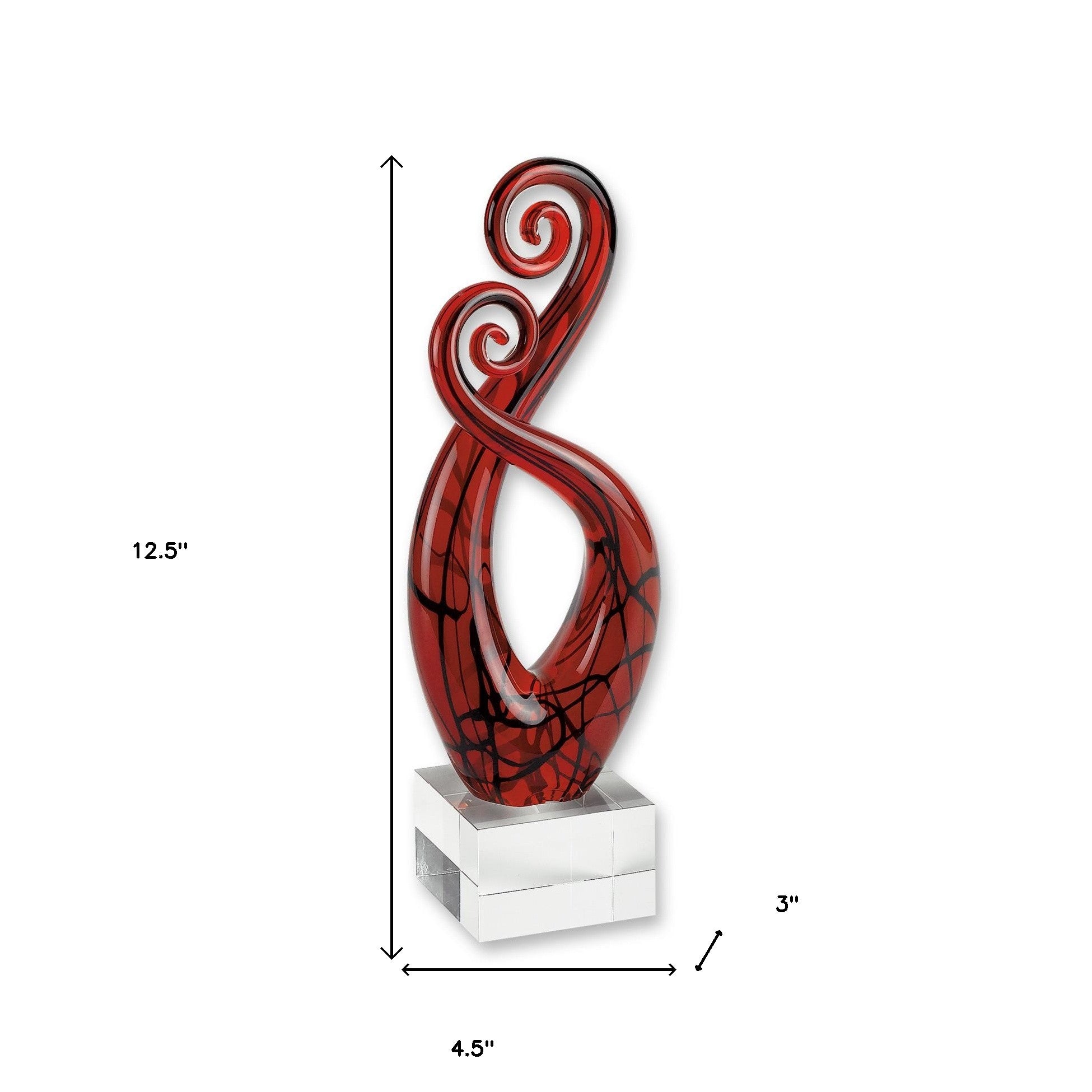 13" Clear Burgundy and Black Murano Glass Modern Abstract Tabletop Sculpture-Sculptures-DECOROLALA