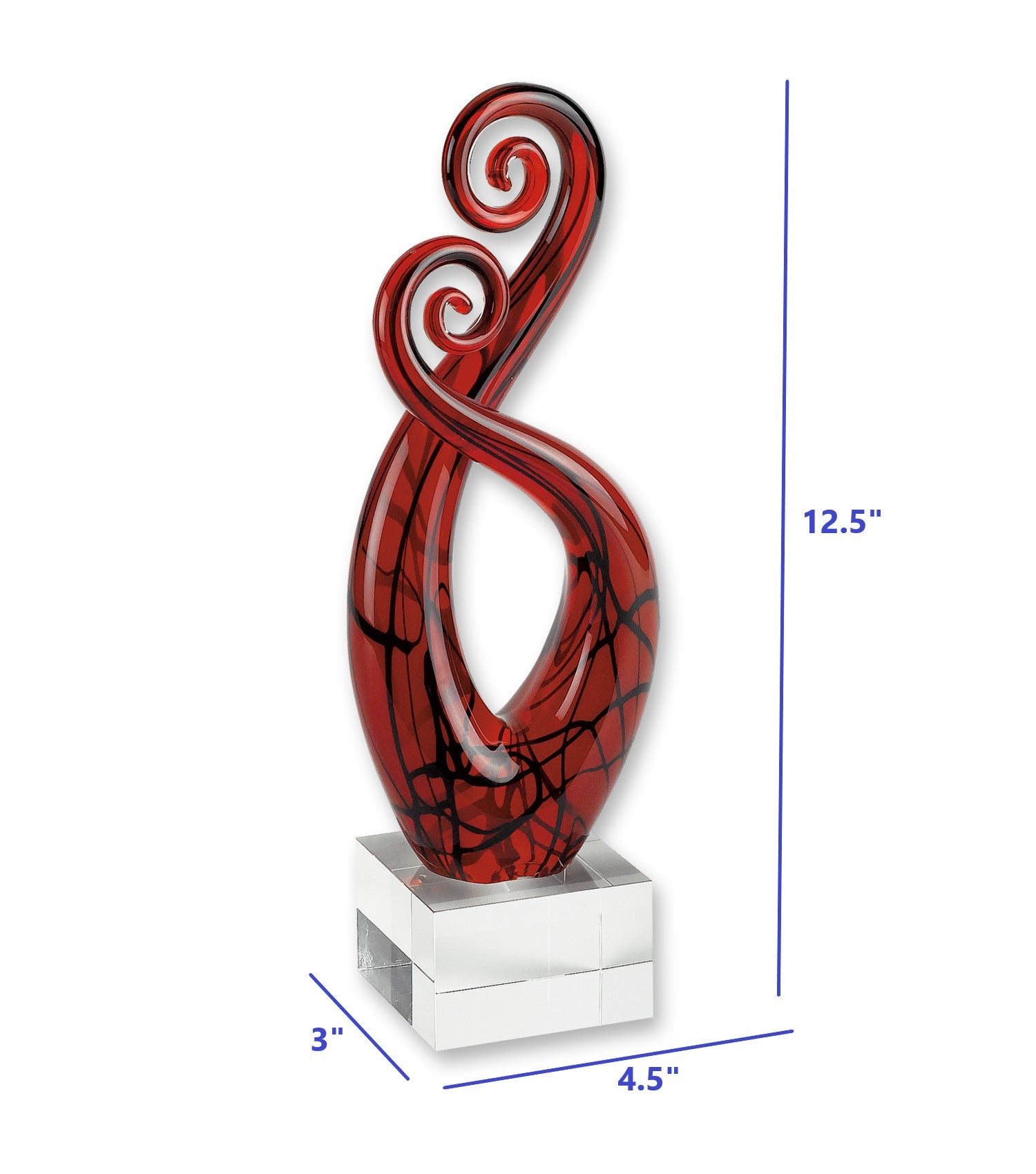 13" Clear Burgundy and Black Murano Glass Modern Abstract Tabletop Sculpture-Sculptures-DECOROLALA