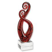 13" Clear Burgundy and Black Murano Glass Modern Abstract Tabletop Sculpture-Sculptures-DECOROLALA
