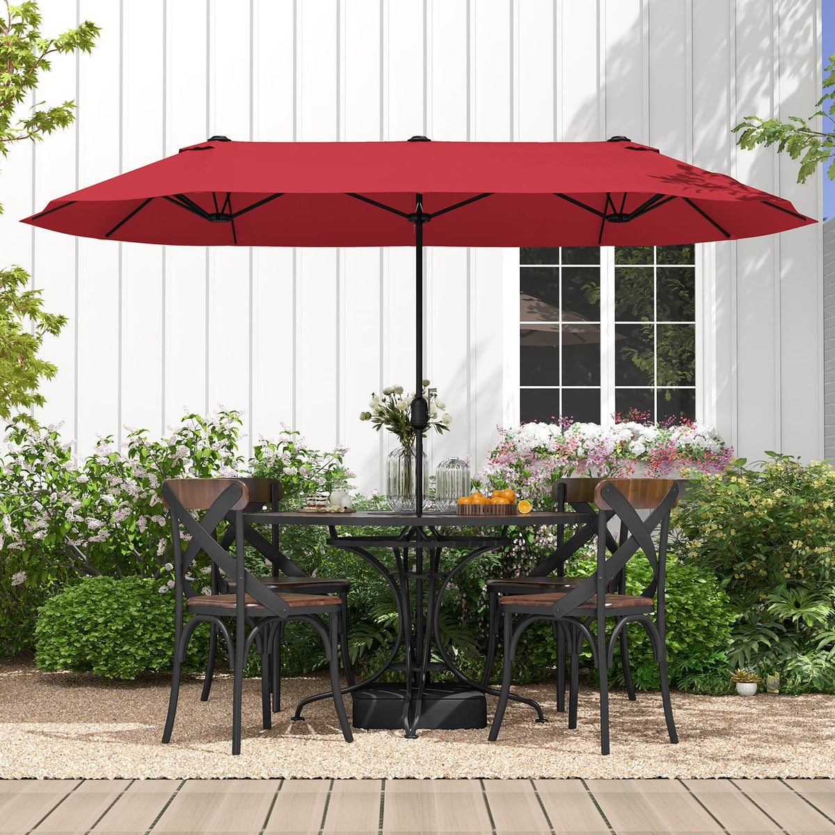 13 Feet Double-Sided Patio Twin Table Umbrella with Crank Handle-Wine-Outdoor Umbrellas-DECOROLALA