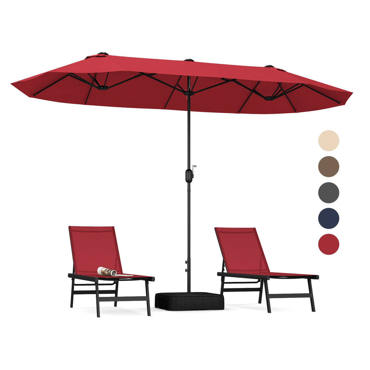 13 Feet Double-Sided Patio Twin Table Umbrella with Crank Handle-Wine-Outdoor Umbrellas-DECOROLALA