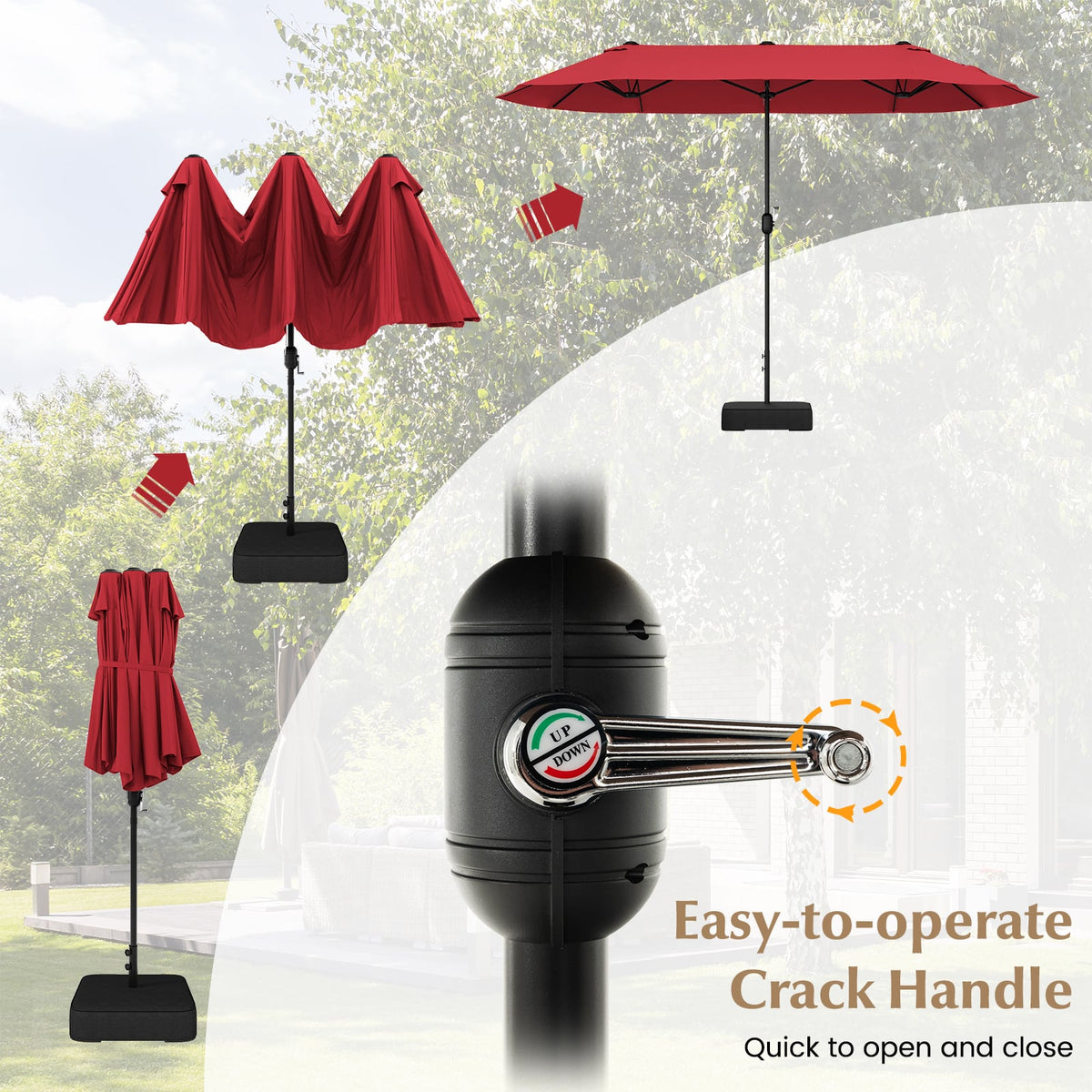 13 Feet Double-Sided Patio Twin Table Umbrella with Crank Handle-Wine-Outdoor Umbrellas-DECOROLALA