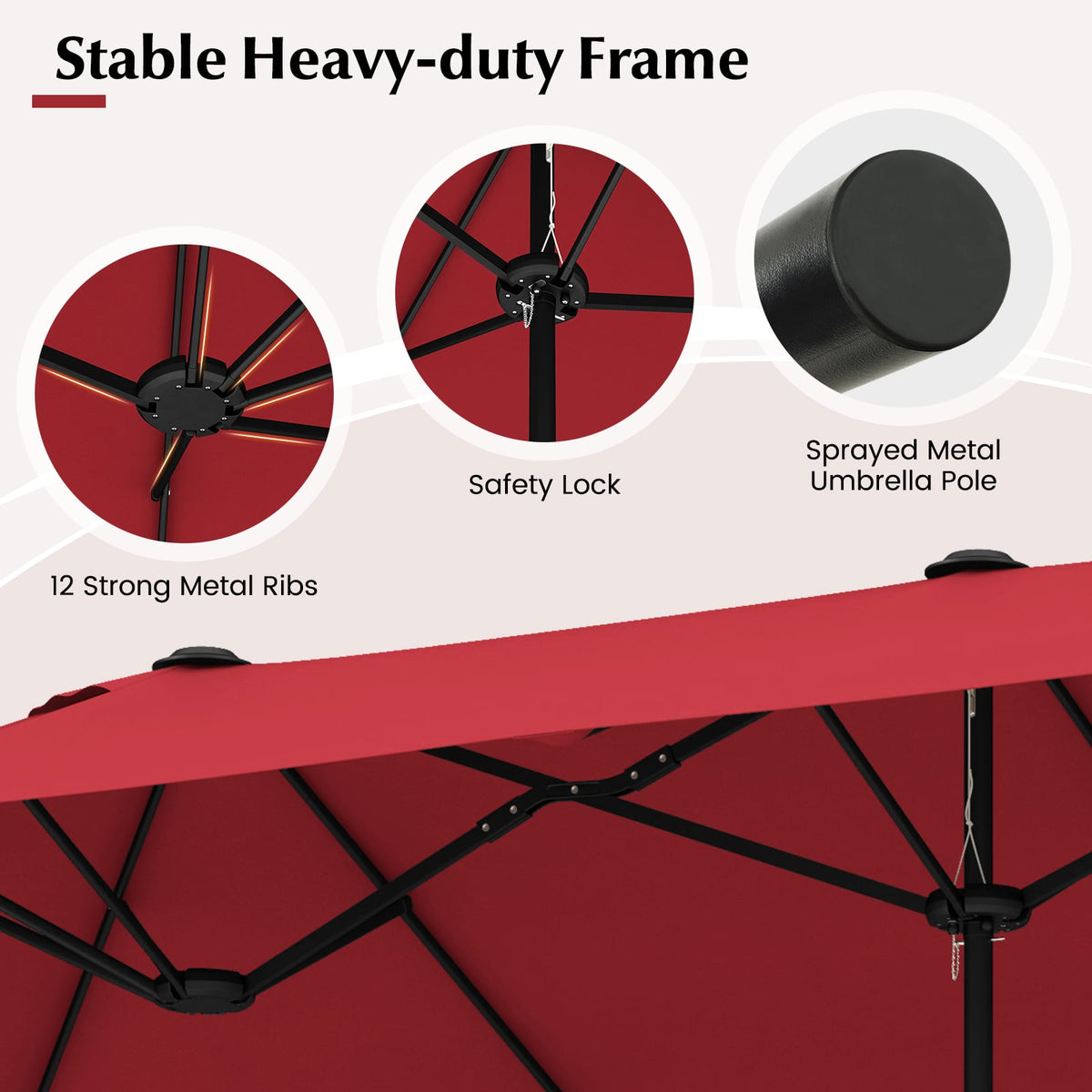 13 Feet Double-Sided Patio Twin Table Umbrella with Crank Handle-Wine-Outdoor Umbrellas-DECOROLALA