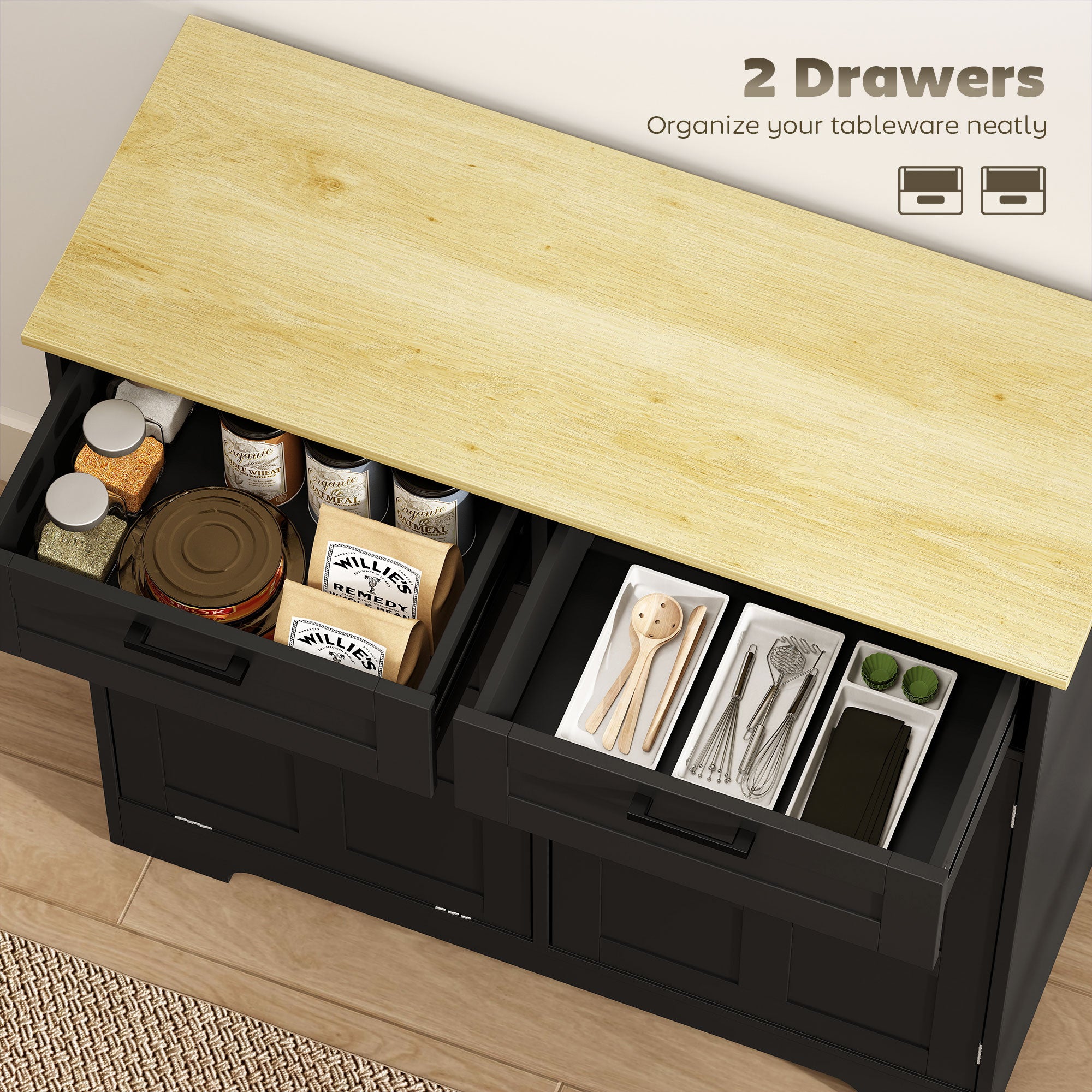 13 Gallon Tilt Out Trash Cabinet - Black Kitchen Island-DECOROLALA