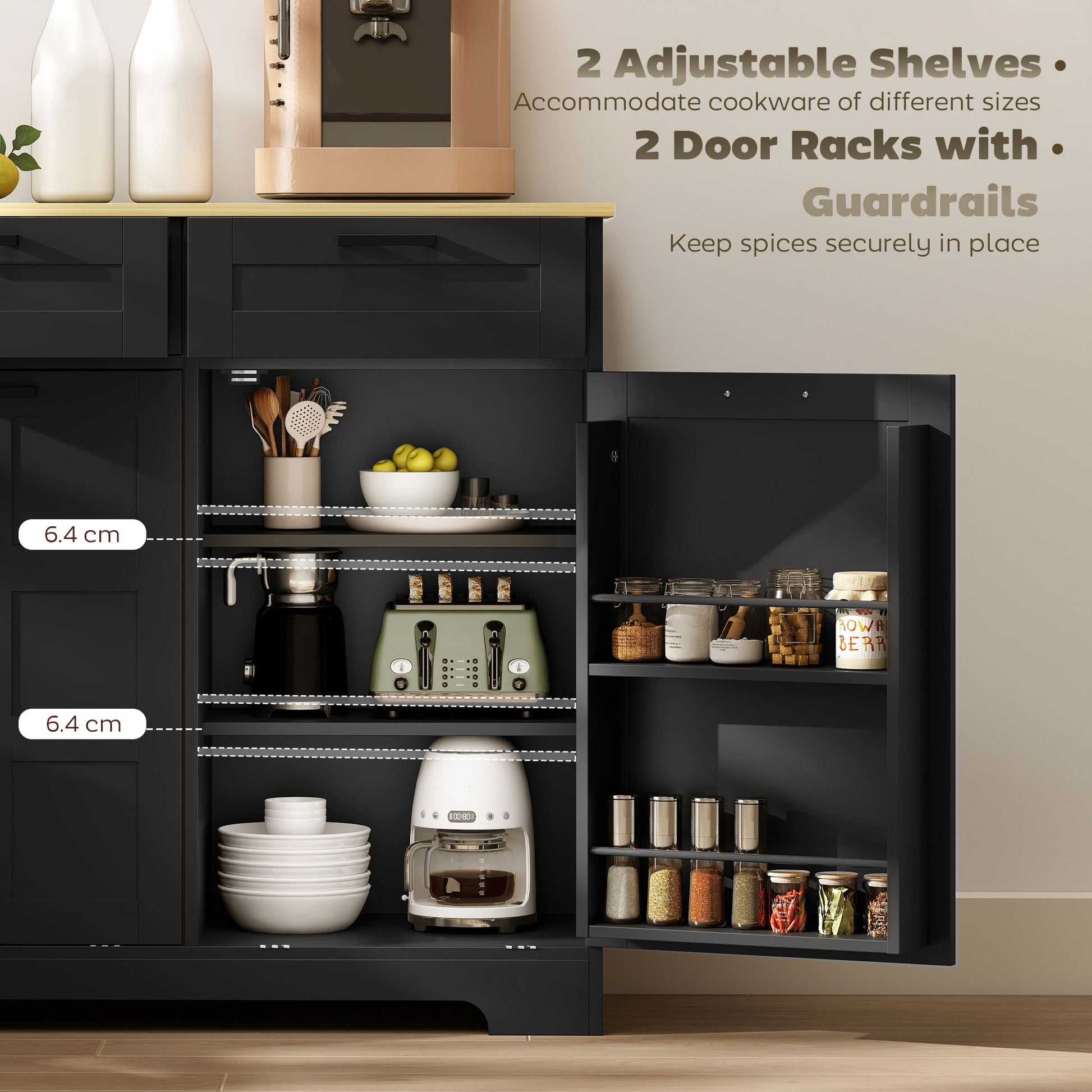 13 Gallon Tilt Out Trash Cabinet - Black Kitchen Island-DECOROLALA