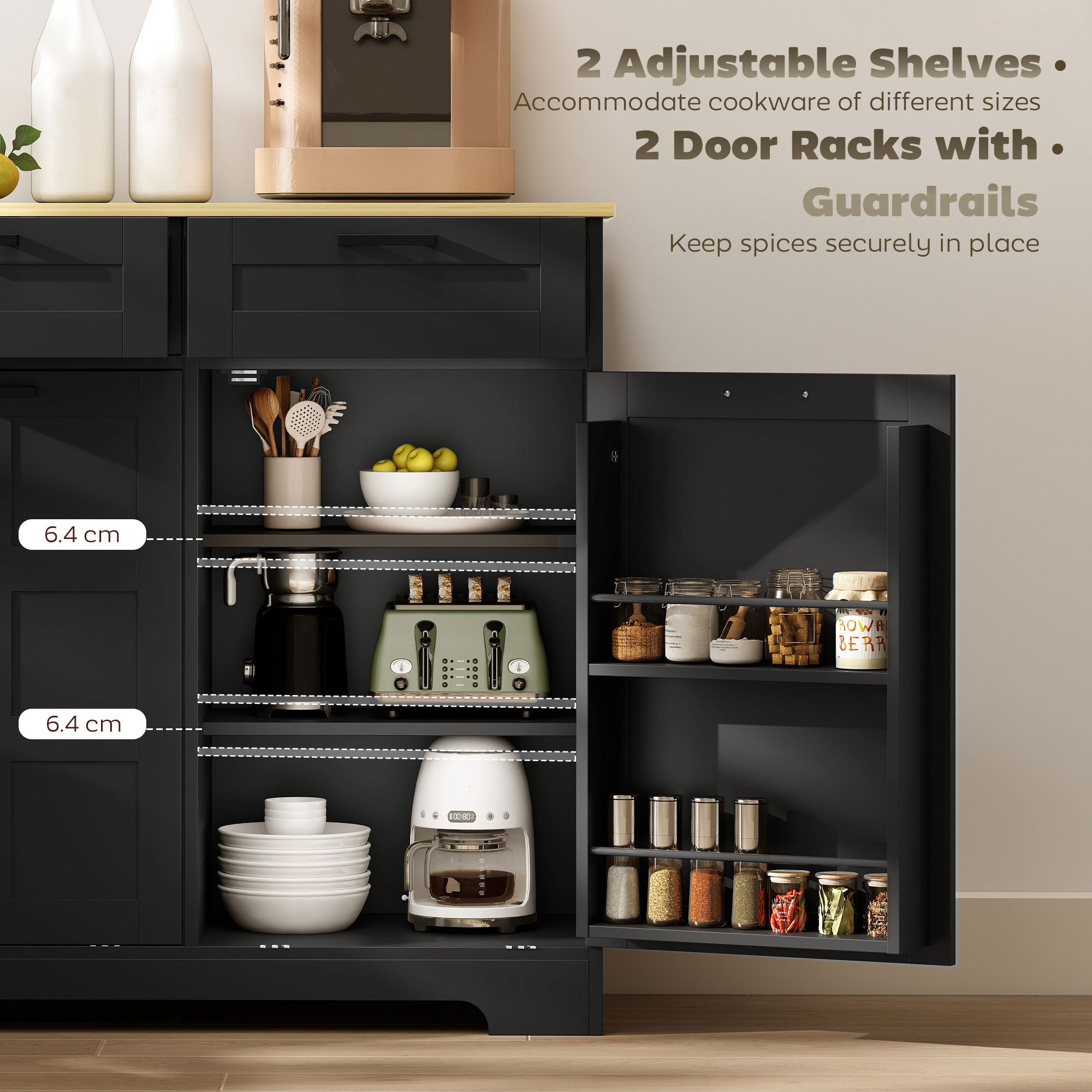 13 Gallon Tilt Out Trash Cabinet - Black Kitchen Island-DECOROLALA