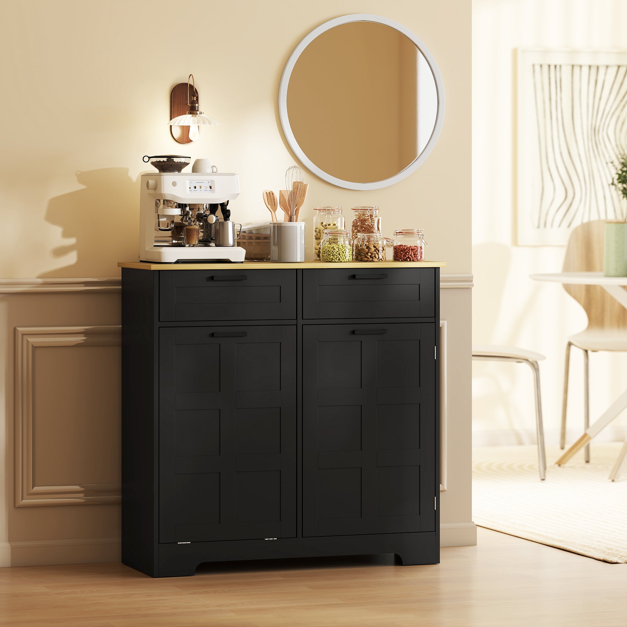 13 Gallon Tilt Out Trash Cabinet - Black Kitchen Island-DECOROLALA